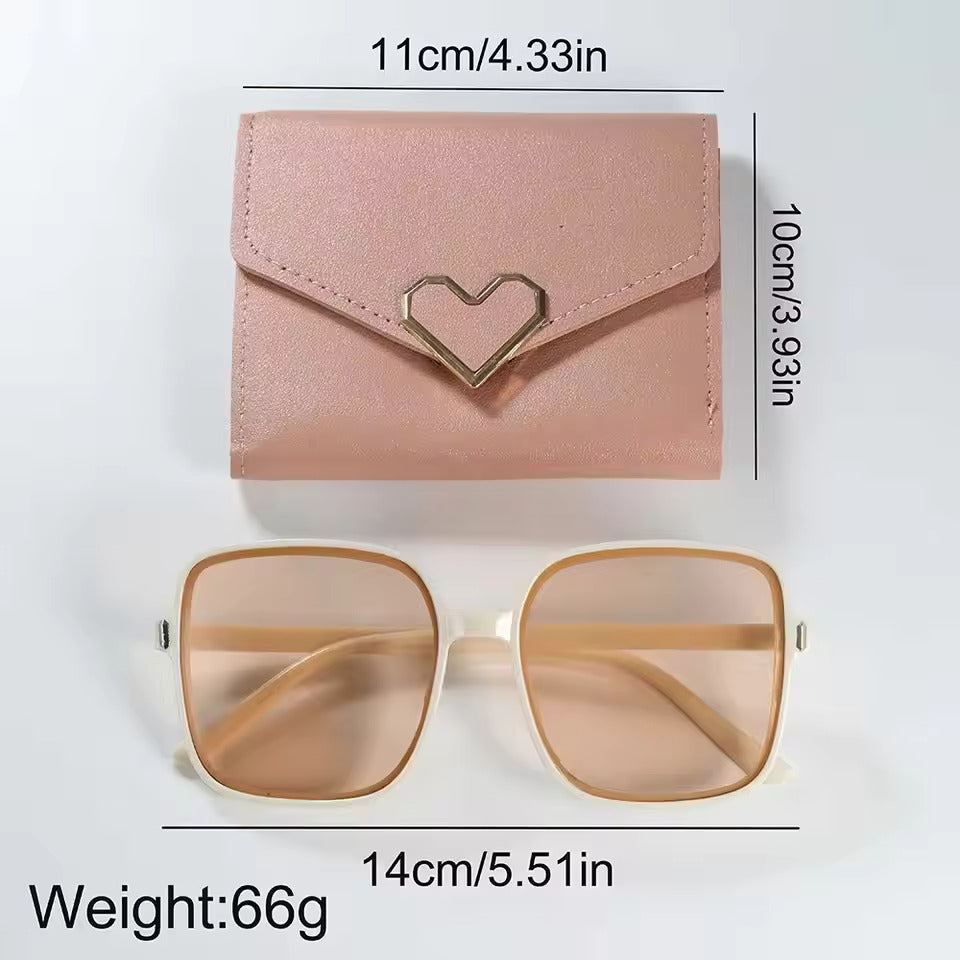 3-Piece Women's Casual Leather Watch Set with Quartz Movement, Heart Bow Wallet, and Sunglasses