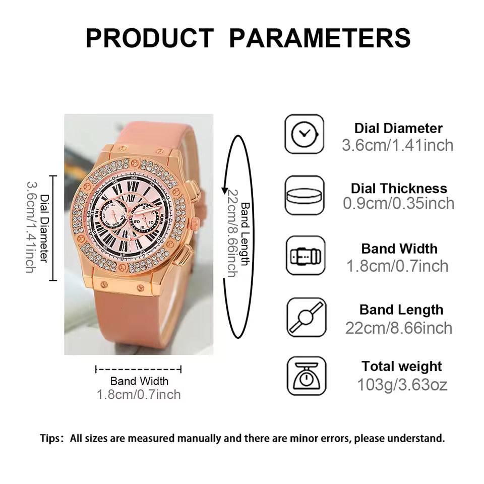 3-Piece Women's Casual Leather Watch Set with Quartz Movement, Heart Bow Wallet, and Sunglasses