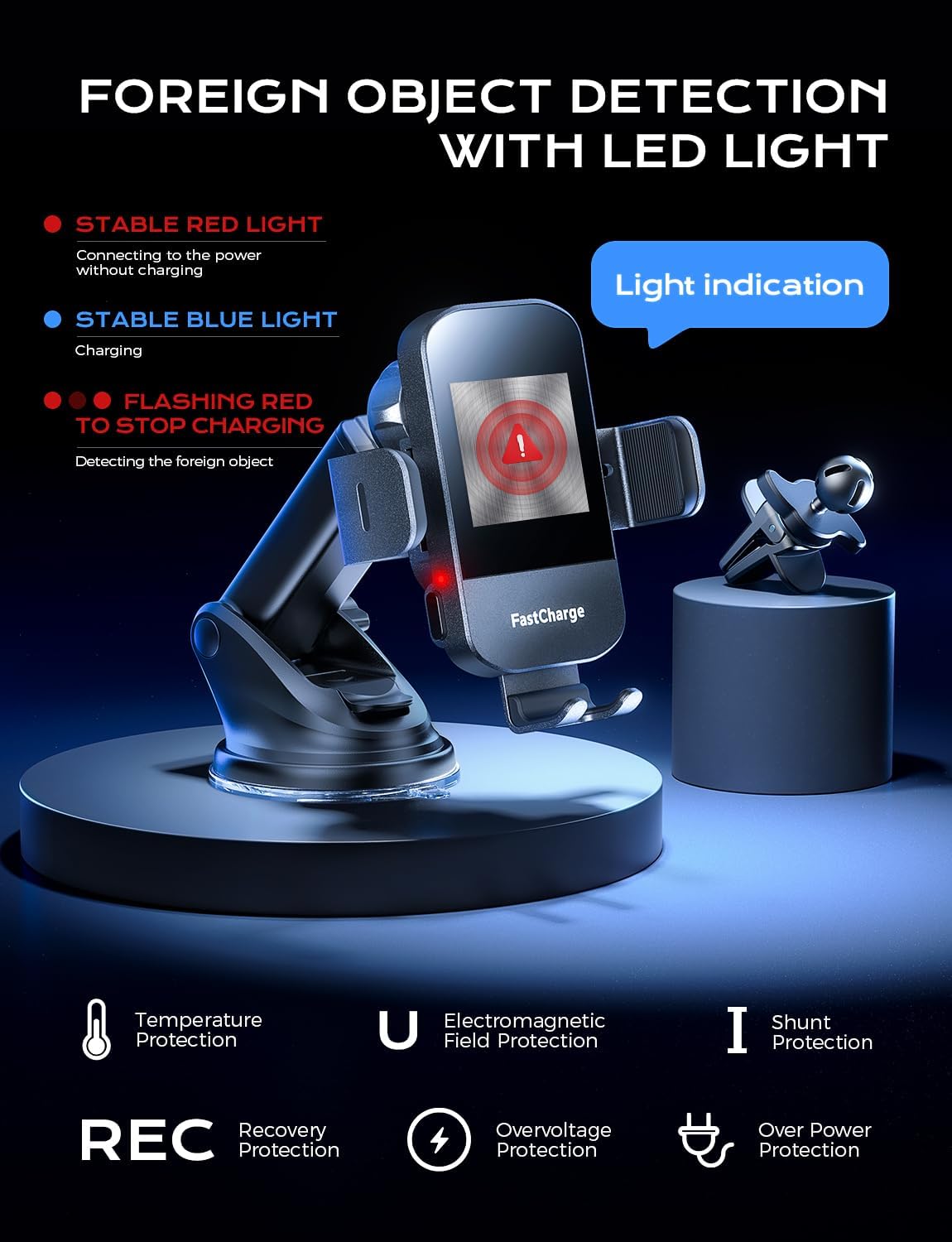 Fast Charging 15W Wireless Car Charger & Phone Holder – Compatible with iPhone & Samsung Galaxy