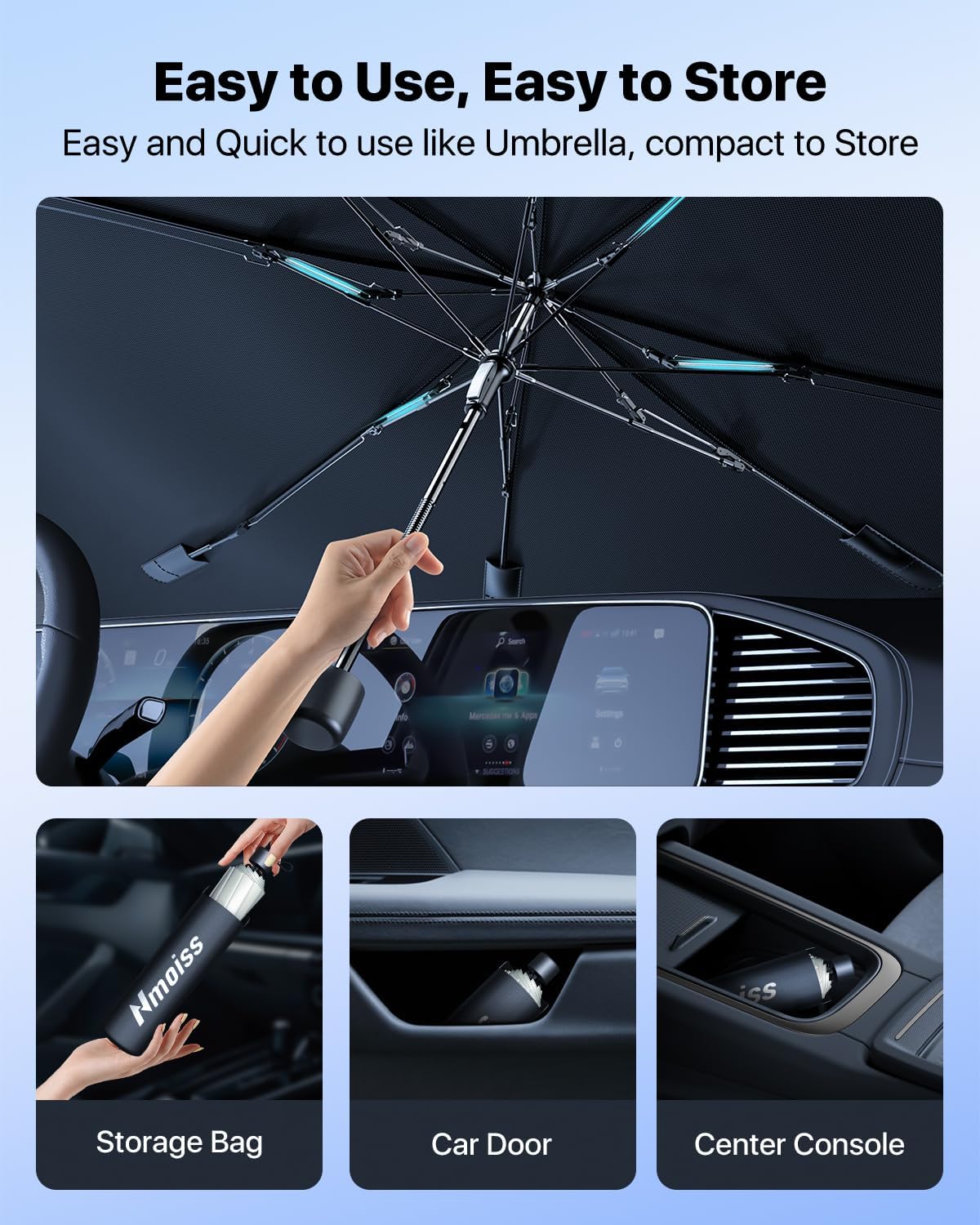 Windshield Sun Shade Umbrella | Protect Car from Sun Rays & Heat Damage | Keep Cool and Protect Interior