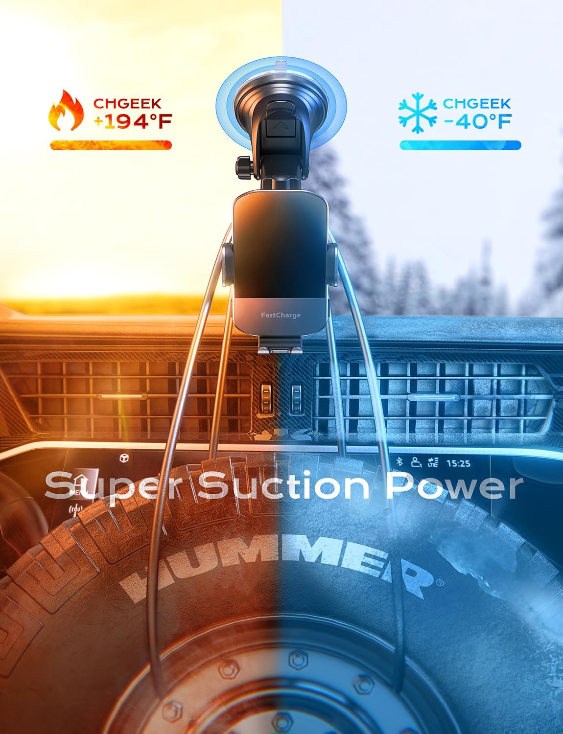 Fast Charging 15W Wireless Car Charger & Phone Holder – Compatible with iPhone & Samsung Galaxy