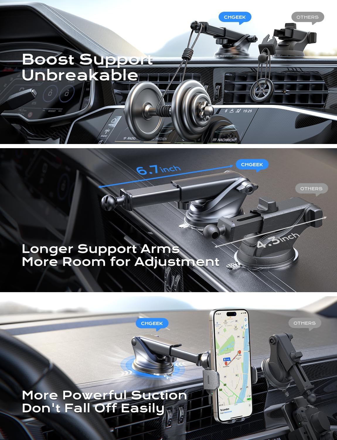Fast Charging 15W Wireless Car Charger & Phone Holder – Compatible with iPhone & Samsung Galaxy