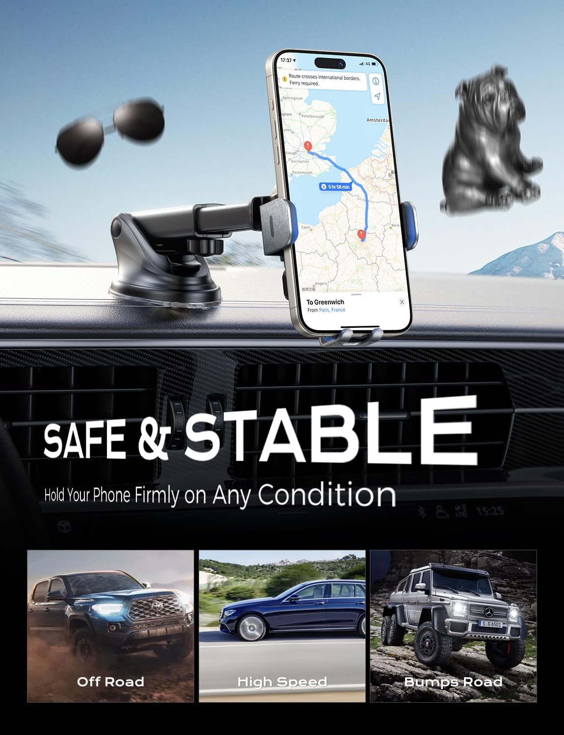 Fast Charging 15W Wireless Car Charger & Phone Holder – Compatible with iPhone & Samsung Galaxy
