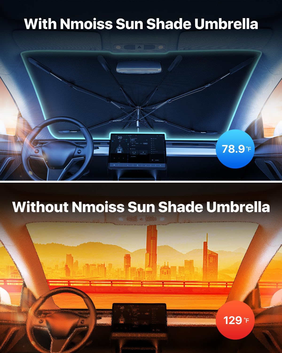 Windshield Sun Shade Umbrella | Protect Car from Sun Rays & Heat Damage | Keep Cool and Protect Interior