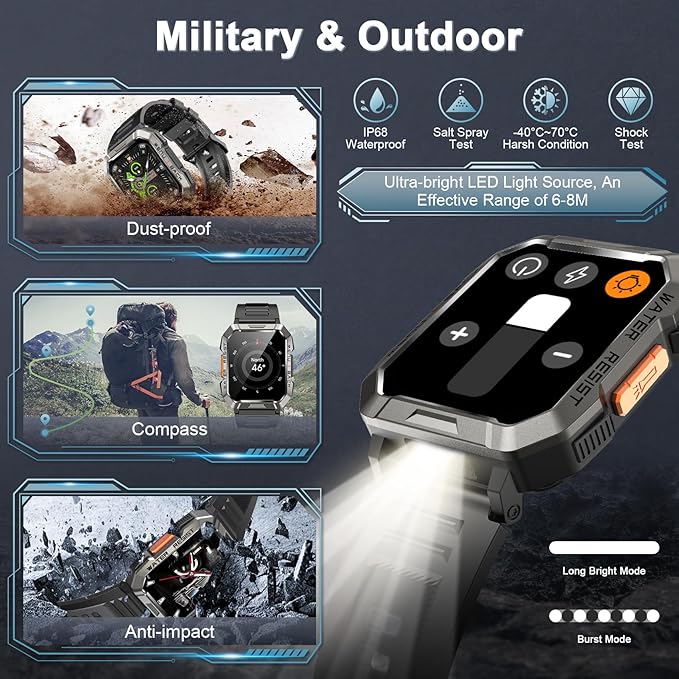 [SPECIAL OFFER] Ultimate Military Smart Watch for Men | Call, Fitness Tracking, 100 Days Battery, Flashlight & Compass